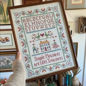 Framed Folk Art Simple Pleasures Cross Stitch